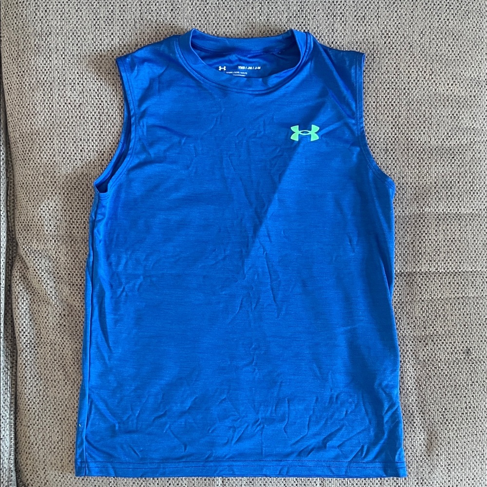 Under Armour Kids Tank Top in Blue with Neon Green Logo